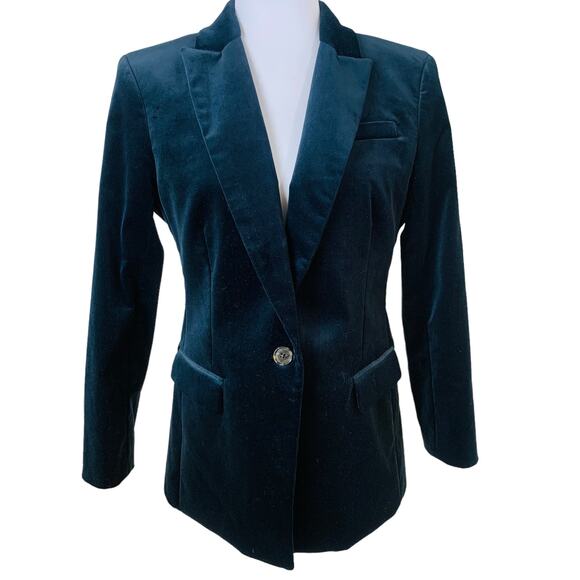 J. Crew Size 10P Petite Velvet Blazer Jacket Navy Blue Single Button Career - Picture 1 of 11